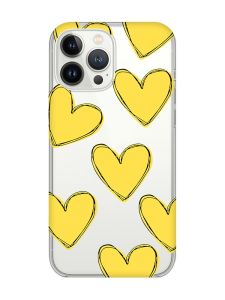 Прозорий чохол із захистом камери на iPhone 14 Pro Max :: Сердечка жовті (принт 259)