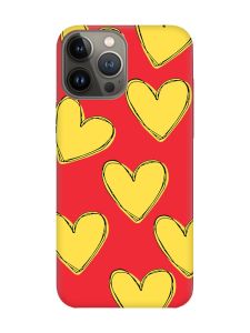 Матовий червоний чохол на Apple iPhone 13 Pro :: Сердечка жовті (принт 259)