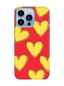 Матовий червоний чохол на Apple iPhone 13 Pro Max :: Сердечка жовті (принт 259)