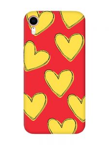 Матовий червоний чохол на Apple iPhone XR :: Сердечка жовті (принт 259)