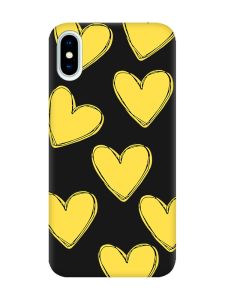 Матовий чорний чохол на iPhone X / Xs :: Сердечка жовті (принт 259)