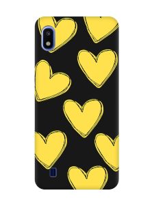Матовий чорний чохол на Samsung Galaxy A10 (2019) A105 :: Сердечка жовті (принт 259)