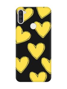 Матовий чорний чохол на Samsung Galaxy A11 :: Сердечка жовті (принт 259)