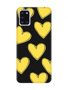 Матовий чорний чохол на Samsung Galaxy A31 :: Сердечка жовті (принт 259)