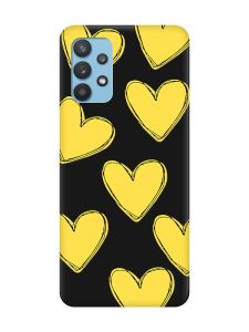 Матовий чорний чохол на Samsung Galaxy A32 :: Сердечка жовті (принт 259)