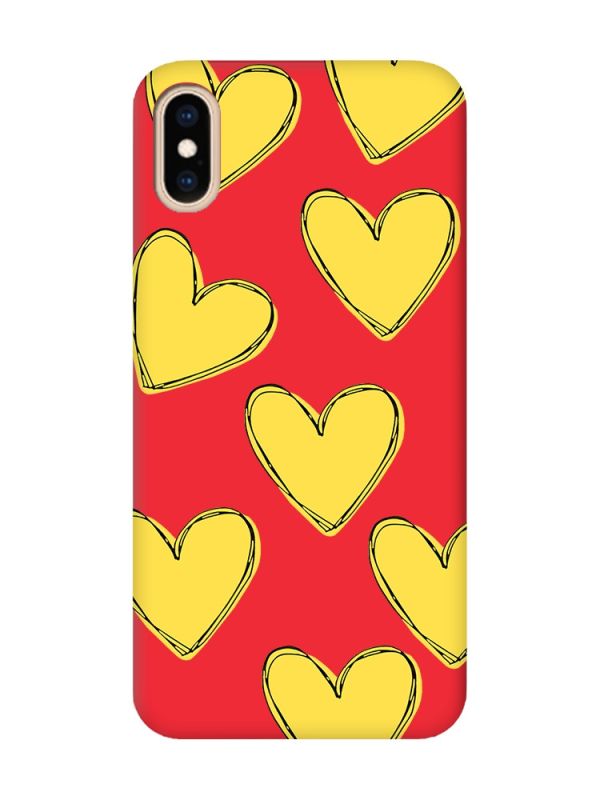 Матовий червоний чохол на iPhone XS MAX :: Сердечка жовті (принт 259)