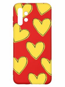 Матовий червоний чохол на Samsung A13 4G :: Сердечка жовті (принт 259)