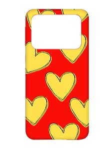 Матовий червоний чохол на Xiaomi Poco X4 Pro 5G :: Сердечка жовті (принт 259)