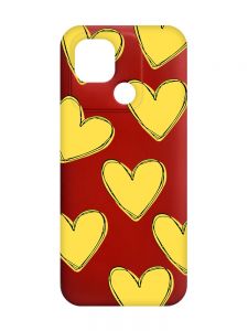 Матовий червоний чохол на Xiaomi Redmi 10C :: Сердечка жовті (принт 259)
