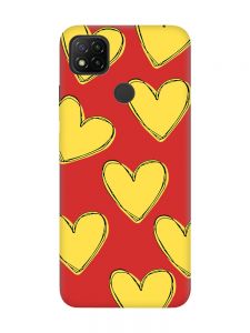 Матовий червоний чохол на Xiaomi Redmi 9C/10A :: Сердечка жовті (принт 259)