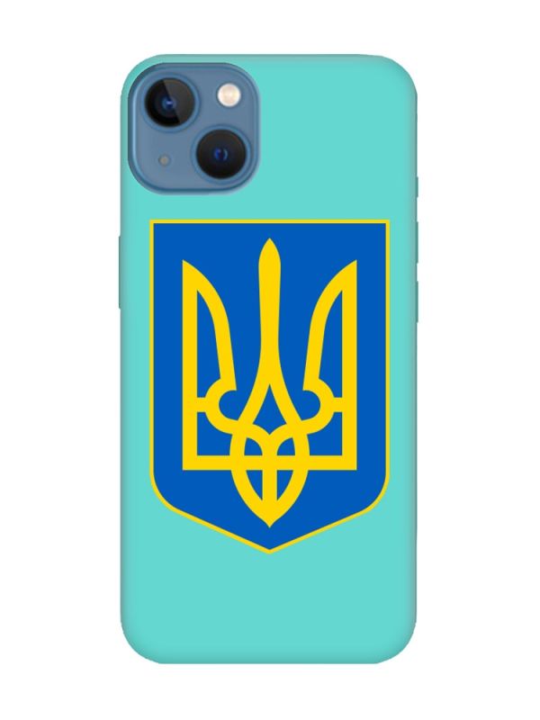 Матовий бірюзовий чохол на Apple iPhone 13 :: Тризуб Україна (принт 256)