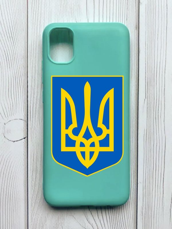 Матовий бірюзовий чохол на Samsung Galaxy A04E / A042 :: Тризуб Україна (принт 256)