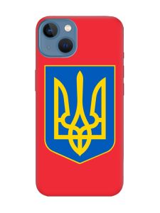 Матовий червоний чохол на Apple iPhone 13 :: Тризуб Україна (принт 256)