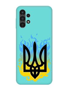 Матовий бірюзовий чохол на Samsung Galaxy A13 4G :: Тризуб Полум'я (принт 257)