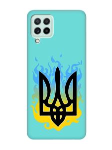 Матовий бірюзовий чохол на Samsung Galaxy A22 4G/ M32/ M22 :: Тризуб Полум'я (принт 257)