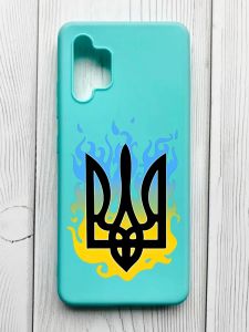 Матовий бірюзовий чохол на Samsung Galaxy A32 :: Тризуб Полум'я (принт 257)