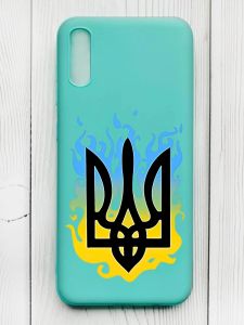 Матовий бірюзовий чохол на Xiaomi Redmi 9А :: Тризуб Полум'я (принт 257)