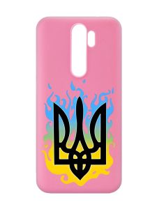 Матовий рожевий чохол на Xiaomi Redmi Note 8 Pro :: Тризуб Полум'я (принт 257)
