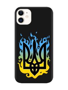Матовий чорний чохол на Apple iPhone 11 (6.1) :: Тризуб Полум'я (принт 257)