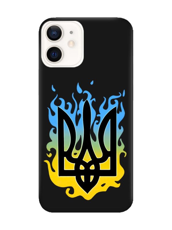 Матовий чорний чохол на Apple iPhone 12 / 12 Pro (6.1) :: Тризуб Полум'я (принт 257)