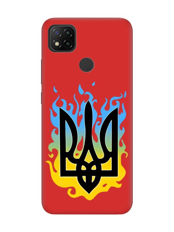 Матовий червоний чохол на Xiaomi Redmi 9C/10A :: Тризуб Полум'я (принт 257)