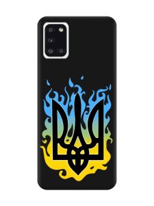 Матовий чорний чохол на Samsung Galaxy A31 :: Тризуб Полум'я (принт 257)