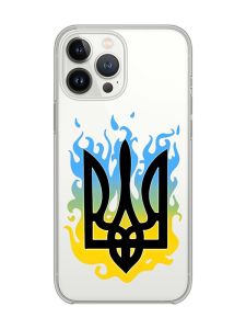 Прозорий чохол із захистом камери на iPhone 14 Pro :: Тризуб Полум'я (принт 257)