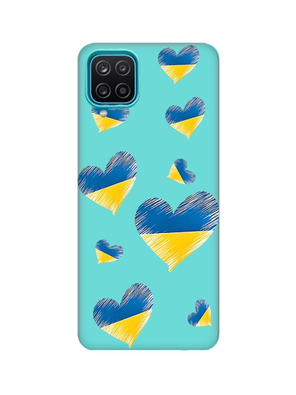 Матовий бірюзовий чохол на Samsung Galaxy A12 :: Сердечка. Україна (принт 258)