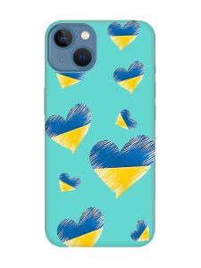 Матовий бірюзовий чохол на Apple iPhone 13 :: Сердечка. Україна (принт 258)