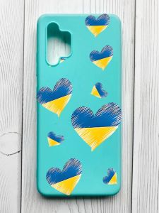 Матовий бірюзовий чохол на Samsung Galaxy A32 :: Сердечка. Україна (принт 258)
