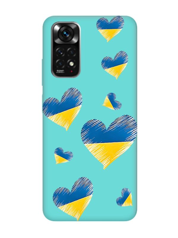 Матовий бірюзовий чохол на Xiaomi Redmi Note 11 :: Сердечка. Україна (принт 258)