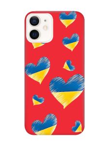 Матовий червоний чохол на Apple iPhone 12 / 12 Pro (6.1) :: Сердечка. Україна (принт 258)