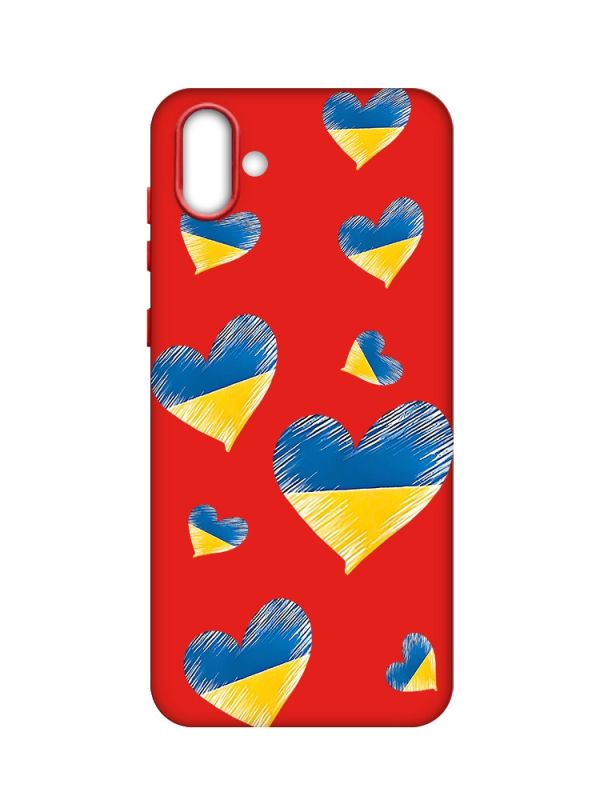 Матовий червоний чохол на Samsung Galaxy A04 :: Сердечка. Україна (принт 258)