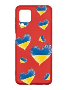 Матовий червоний чохол на Samsung Galaxy A22 4G/M32/M22 :: Сердечка. Україна (принт 258)
