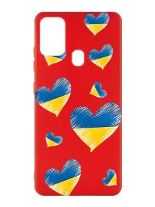 Матовий червоний чохол на Samsung Galaxy M30s/M21 :: Сердечка. Україна (принт 258)