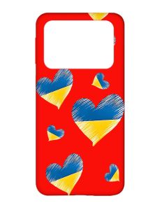 Матовий червоний чохол на Xiaomi Poco X4 Pro 5G :: Сердечка. Україна (принт 258)
