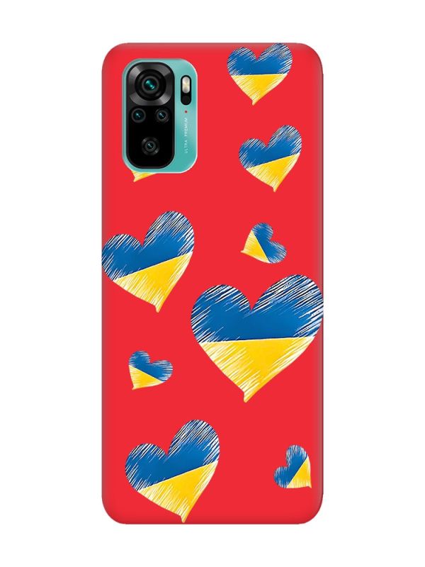 Матовий червоний чохол на Xiaomi Redmi Note 10 / Note 10s :: Сердечка. Україна (принт 258)