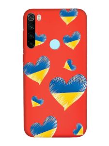Матовий червоний чохол на Xiaomi Redmi Note 8T :: Сердечка. Україна (принт 258)