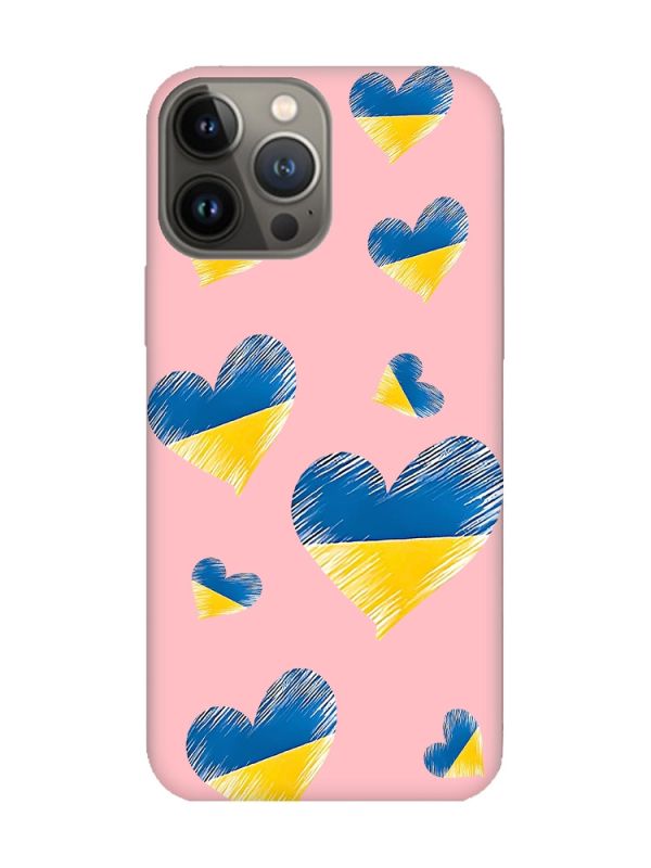Матовий рожевий чохол на Apple iPhone 13 Pro :: Сердечка. Україна (принт 258)