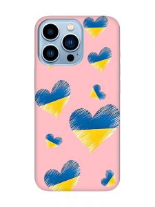 Матовий рожевий чохол на Apple iPhone 13 Pro Max :: Сердечка. Україна (принт 258)