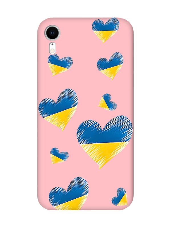 Матовий рожевий чохол на Apple iPhone XR :: Сердечка. Україна (принт 258)