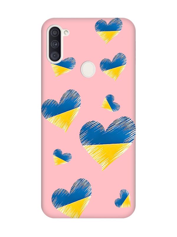 Матовий рожевий чохол на Samsung Galaxy A11 :: Сердечка. Україна (принт 258)
