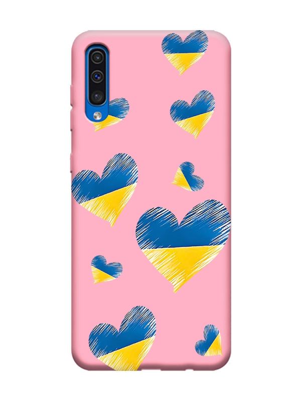 Матовий рожевий чохол на Samsung Galaxy A50 (2019) A505 :: Сердечка. Україна (принт 258)