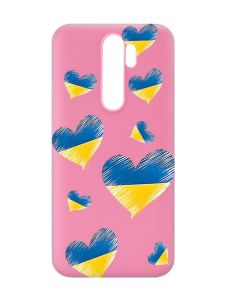 Матовий рожевий чохол на Xiaomi Redmi Note 8 Pro :: Сердечка. Україна (принт 258)