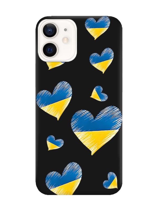 Матовий чорний чохол на Apple iPhone 12 / 12 Pro (6.1) :: Сердечка. Україна (принт 258)