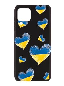 Матовий чорний чохол на Samsung Galaxy A12 :: Сердечка. Україна (принт 258)