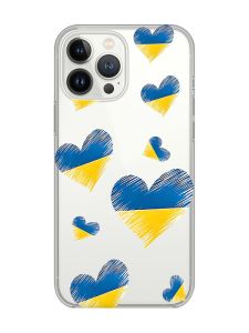 Прозорий чохол із захистом камери на iPhone 14 Pro Max :: Сердечка. Україна (принт 258)