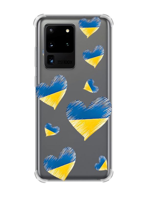Чохол з потовщеними кутами на Samsung Galaxy S20 Ultra :: Сердечка. Україна (принт 258)