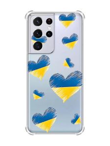 Чохол з потовщеними кутами на Samsung Galaxy S21 Ultra :: Сердечка. Україна (принт 258)