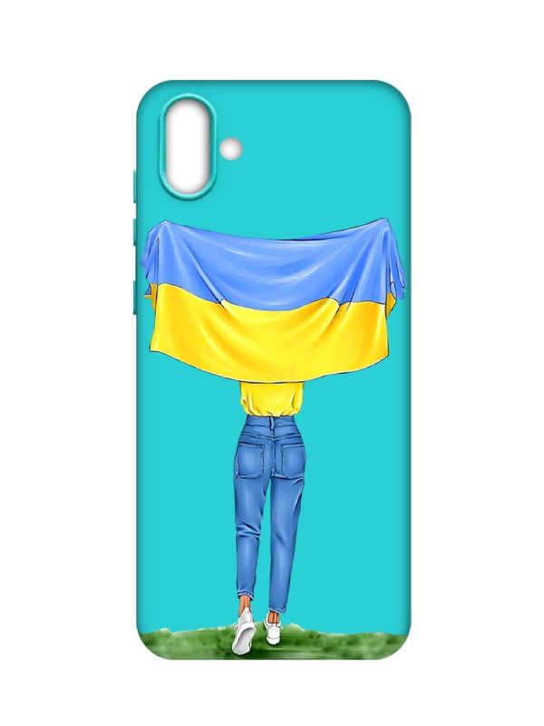 Матовий бірюзовий чохол на Samsung Galaxy A04 :: Дівчина з прапором (принт 263)